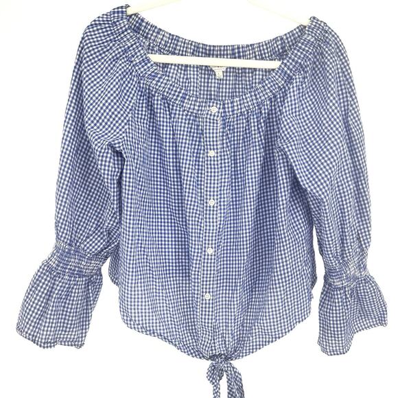 Lucky Brand Tops - Lucky Woman’s Large Blue Gingham Tie Front Peasant Western Classic Summer Top